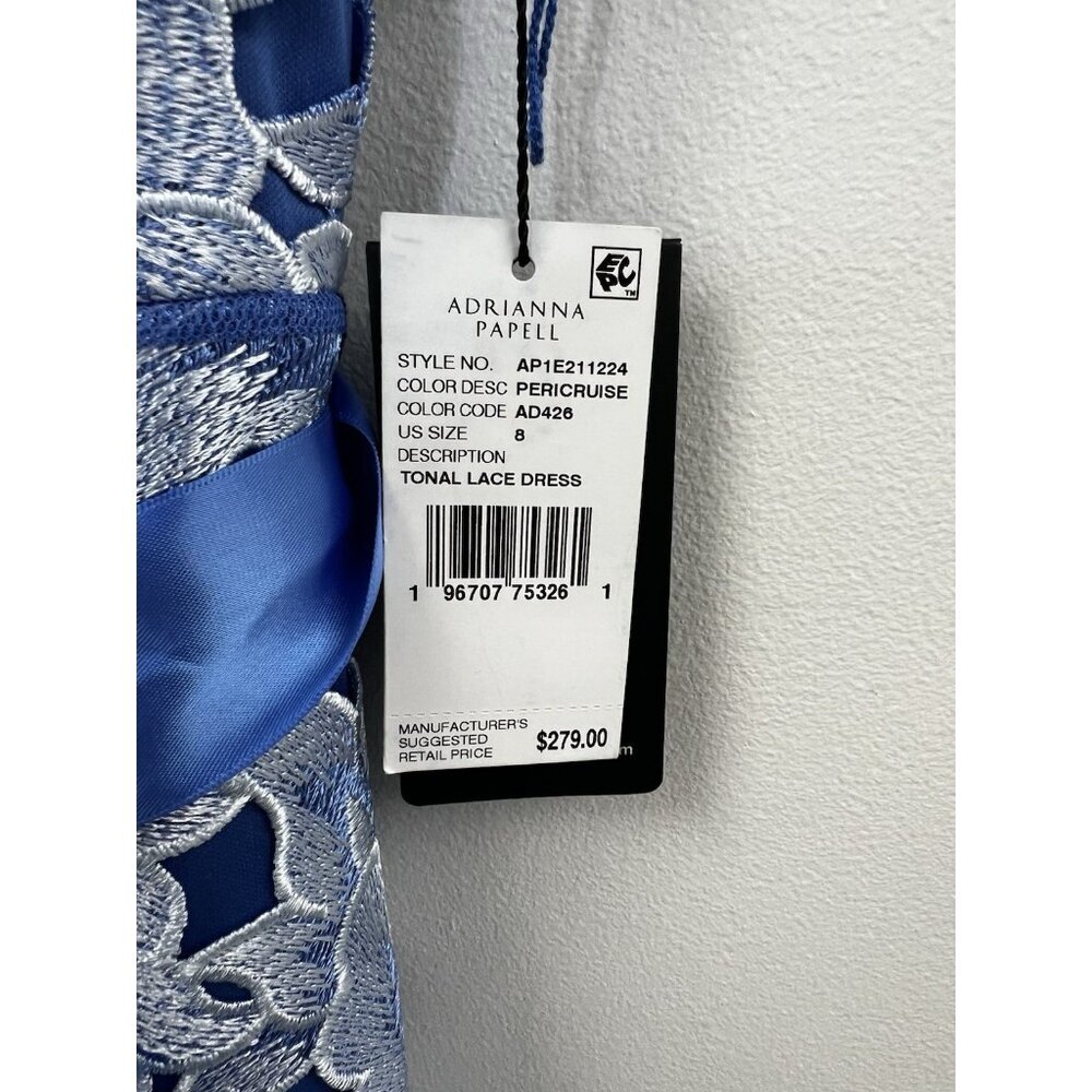 New Adrianna Papell Womens Illusion Neck Tonal Lace Gown Dress, Blue Sz 8 NWT - Picture 12 of 12